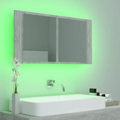 vidaXL Armário espelhado casa de banho LED acrílico cinza cimento
