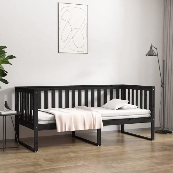 vidaXL Sof&aacute;-cama 90x190 cm madeira de pinho maci&ccedil;a preto
