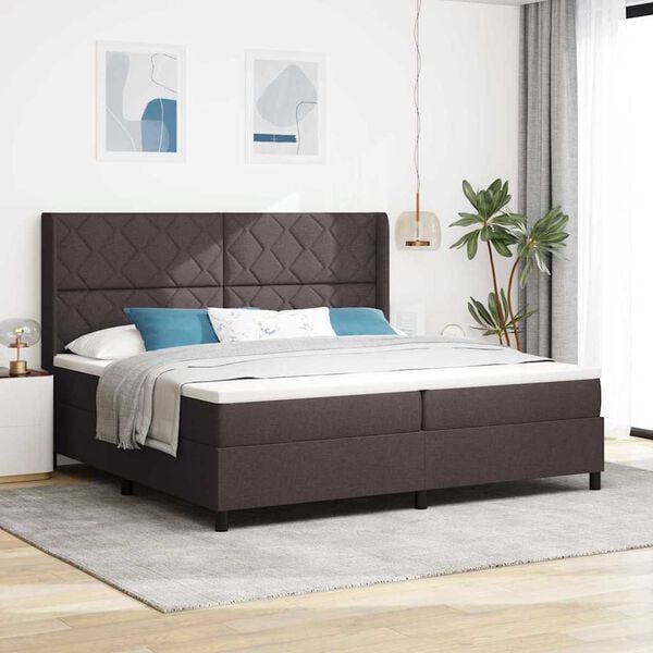 vidaXL Cama Box com colch&atilde;o Marrom Escuro 200 x 200 cm tecido