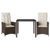 vidaXL 3 pcs conjunto bistr&ocirc; com almofad&otilde;es vime PE castanho