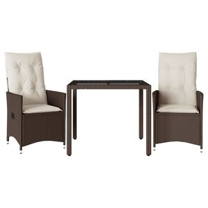 vidaXL 3 pcs conjunto bistr&ocirc; com almofad&otilde;es vime PE castanho