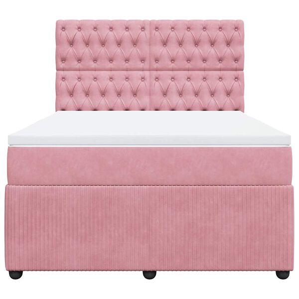 vidaXL Cama com molas/colch&atilde;o 140x190 cm veludo rosa