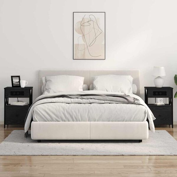 vidaXL Arm&aacute;rio de Cabeceira com gaveta Carvalho Preto 40 x 31 x 60 cm