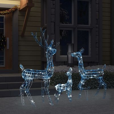 vidaXL Família de renas decorativa 300 luzes LED acrílico branco frio