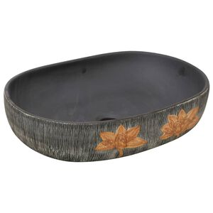 vidaXL Lavat&oacute;rio de bancada oval 59x40x14 cm cer&acirc;mica cinza e preto