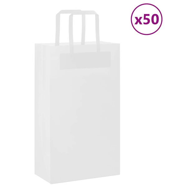 vidaXL Sacos de papel 50 unid com al&ccedil;as branco 21x11x36 cm