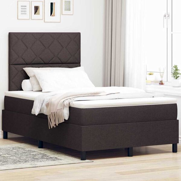 vidaXL Cama Box com colch&atilde;o Castanho escuro 120 x 190 cm tecido