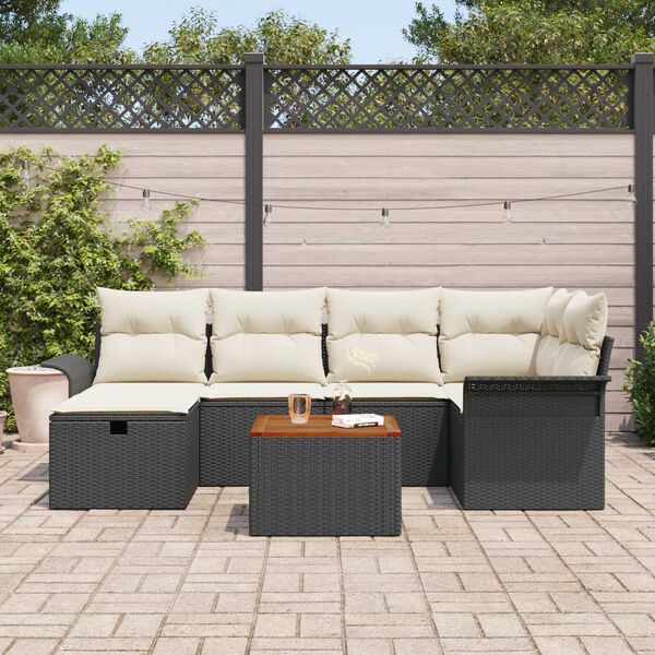vidaXL Conjunto de Sof&aacute; de Jardim com almofada 7 pcs Preto vime PE