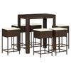 vidaXL 7 pcs conjunto de bar p/ jardim c/ almofad&otilde;es vime PE castanho