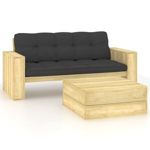 vidaXL 2 pcs conjunto lounge de jardim com almofad&otilde;es pinho impregnado