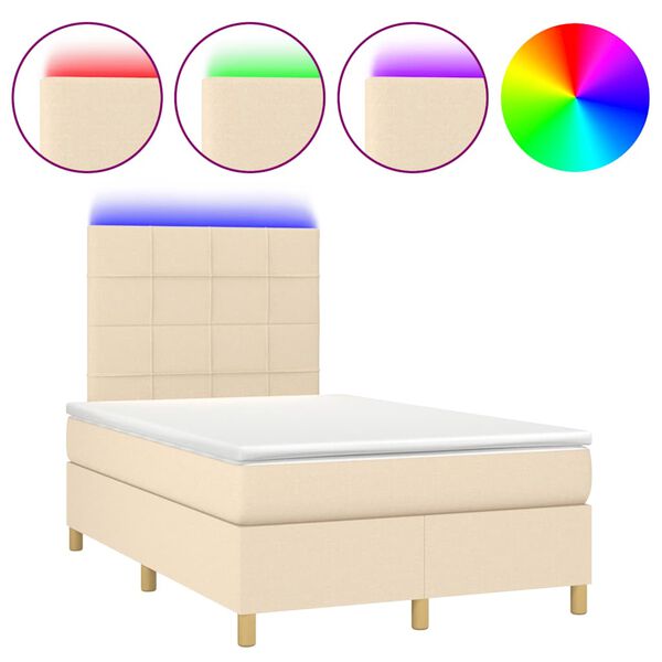 vidaXL Cama box spring c/ colch&atilde;o e LED 120x190 cm tecido cor creme