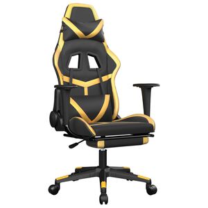 vidaXL Cadeira gaming c/ apoio p&eacute;s couro artificial preto e dourado