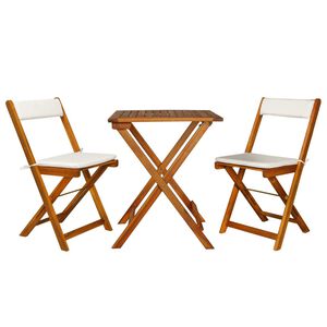 vidaXL 3 pcs conjunto bistr&ocirc; dobr&aacute;vel c/ almofad&otilde;es em ac&aacute;cia maci&ccedil;a