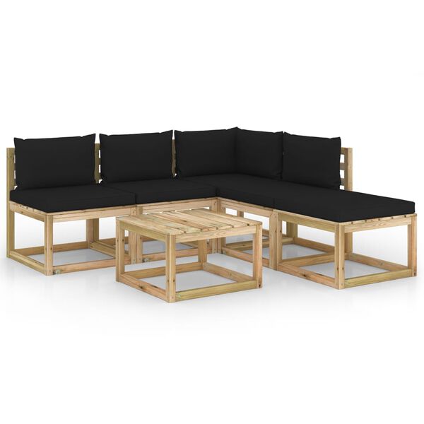 vidaXL 6 pcs conjunto lounge de jardim c/ almofad&otilde;es pretos