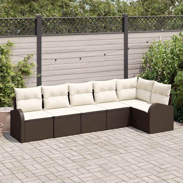 vidaXL Conjunto de Sof&aacute; de Jardim 6 pcs Castanho Rattan Sint&eacute;tico