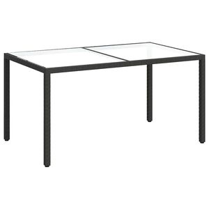 vidaXL Mesa de jardim 150x90x75 cm vidro temperado e vime PE preto