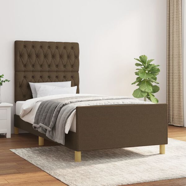 vidaXL Estrutura de cama sem colch&atilde;o 90x200 cm tecido castanho-escuro
