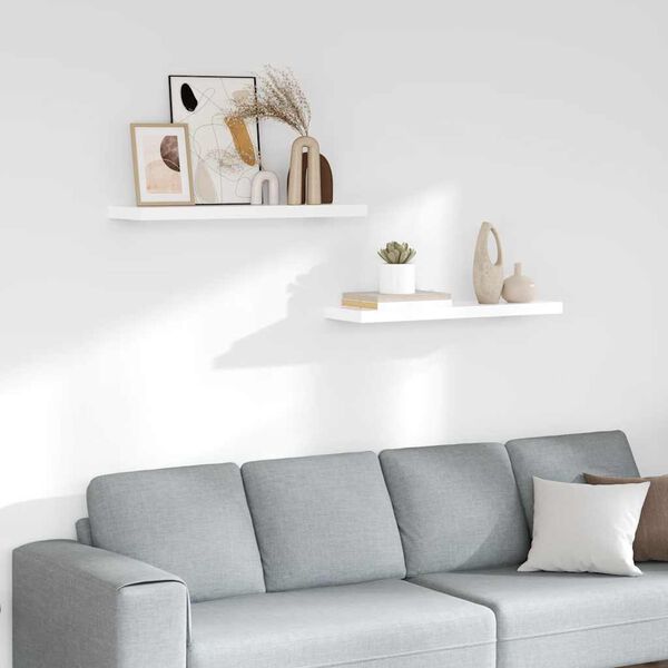 vidaXL Prateleiras de parede suspensas 2 pcs 80x23,5x3,8cm MDF branco