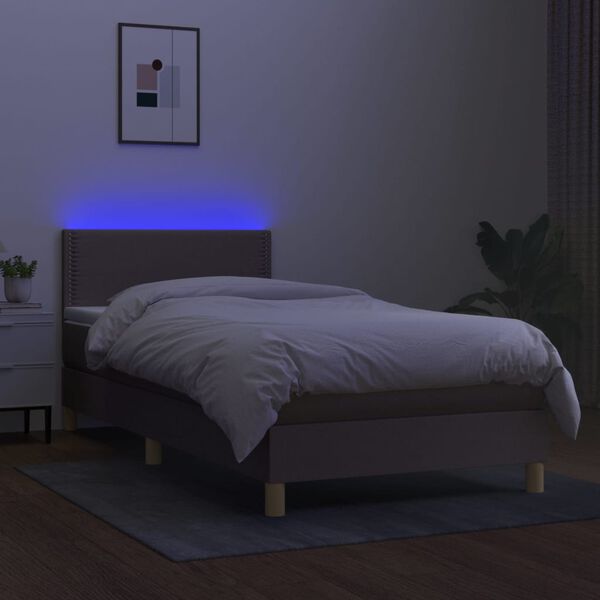 vidaXL Cama box spring + colch&atilde;o/LED 90x190cm tecido cinza-acastanhado