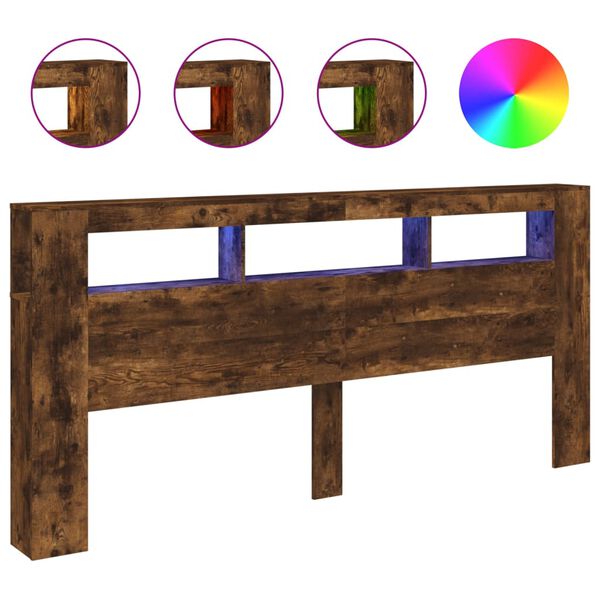 vidaXL Cabeceira c/ LEDs 220x18,5x103,5 cm carvalho fumado