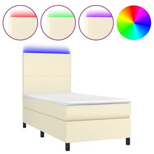 vidaXL Cama box spring c/ colch&atilde;o/LED 100x200cm couro artificial creme