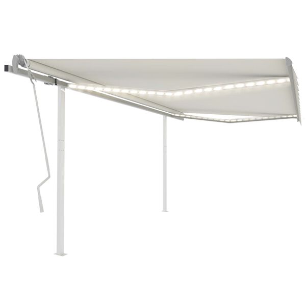 vidaXL Toldo retr&aacute;til manual com luzes LED 4,5x3,5 m cor creme