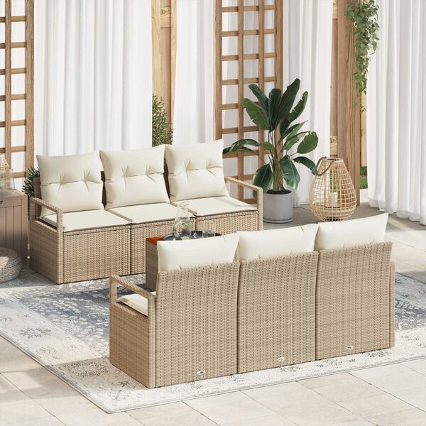 vidaXL Conjunto de Sof&aacute; de Jardim 7 pcs Bege Rattan Sint&eacute;tico