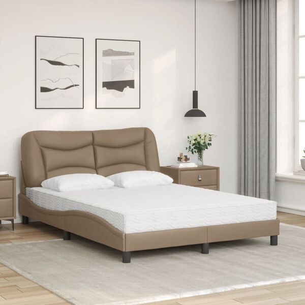 vidaXL Cama com colch&atilde;o Hvar 140x200 cm couro artificial cappuccino