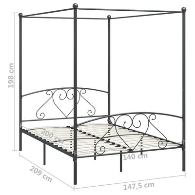 vidaXL Estrutura de cama com dossel metal cinzento 140x200 cm
