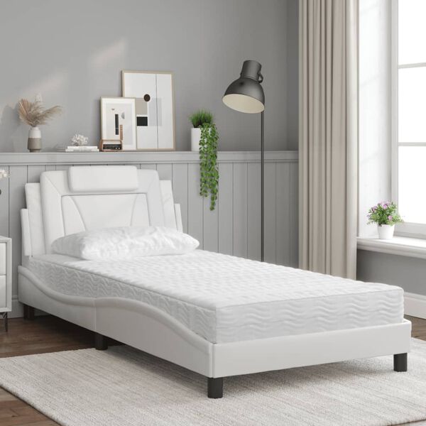 vidaXL Cama Viana com colch&atilde;o 100x200 cm couro artificial branco