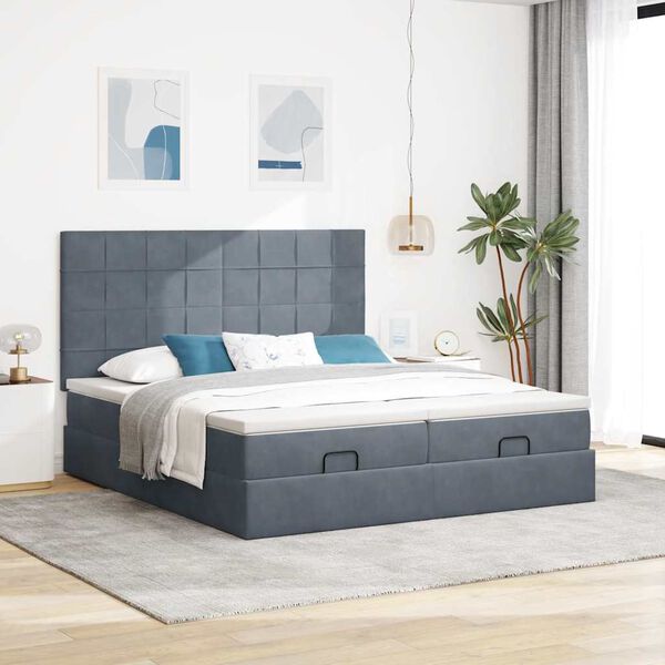 vidaXL Estrutura cama otomana colchões 180x200 cm cinzento escuro