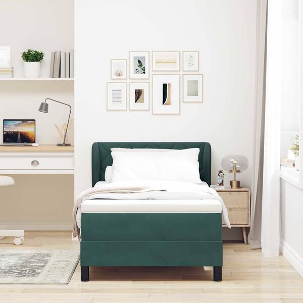 vidaXL Cama Box com colch&atilde;o Verde-escuro 90 x 190 cm Veludo