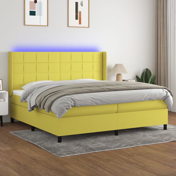 vidaXL Cama box spring c/ colch&atilde;o e LED 200x200 cm tecido verde