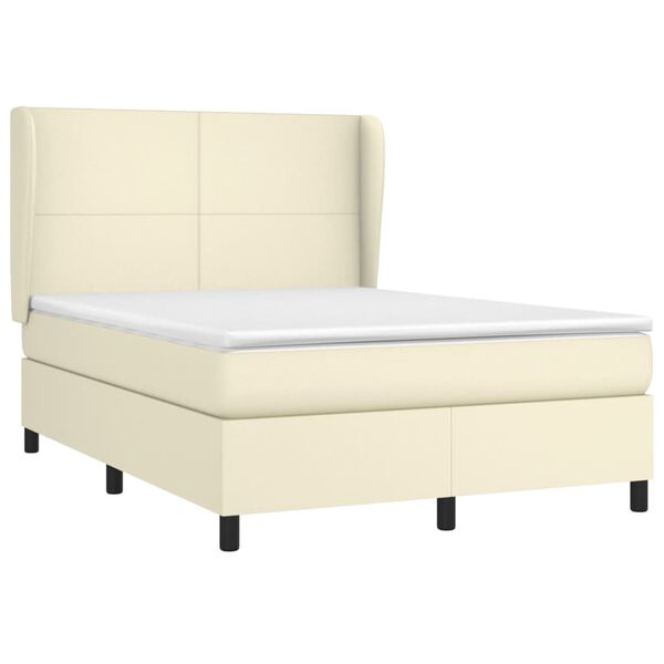 vidaXL Cama com molas/colch&atilde;o 140x200 cm couro artificial cor creme
