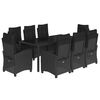 vidaXL 9 pcs conjunto de jantar p/ jardim c/ almofad&otilde;es vime PE preto