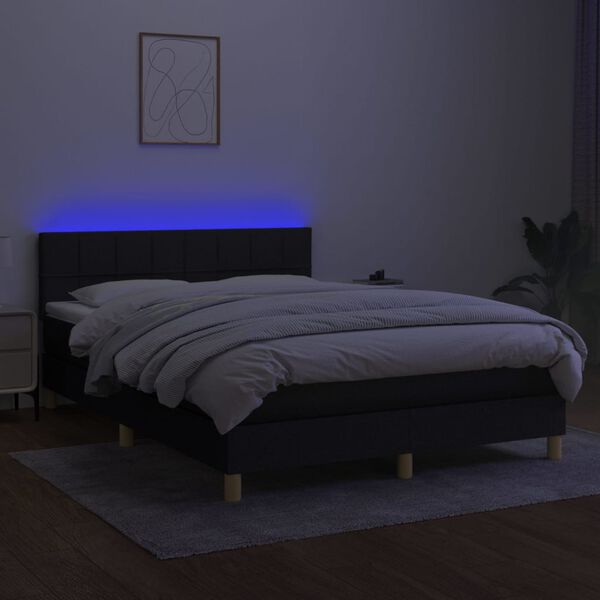 vidaXL Cama box spring c/ colch&atilde;o e LED 140x200 cm tecido preto