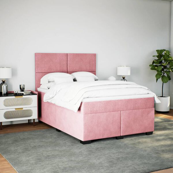 vidaXL Cama com molas/colch&atilde;o 140x190 cm veludo rosa
