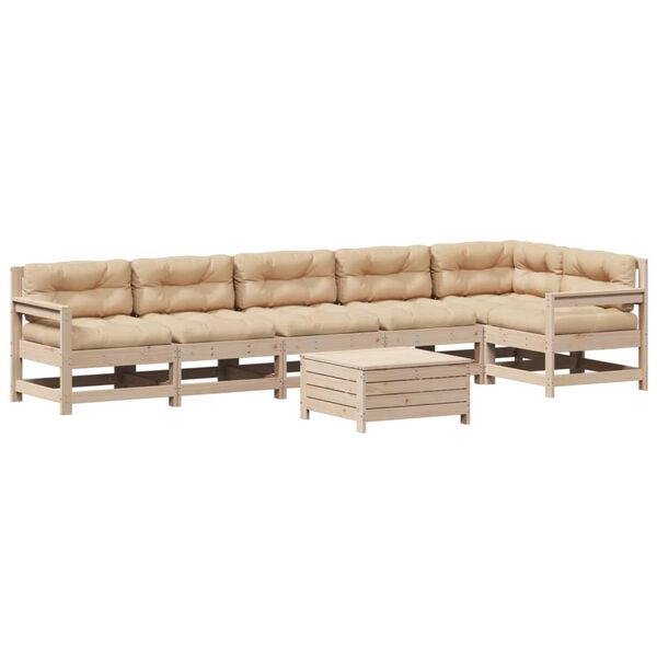 vidaXL 7 pcs conjunto lounge de jardim c/ almofad&otilde;es pinho maci&ccedil;o