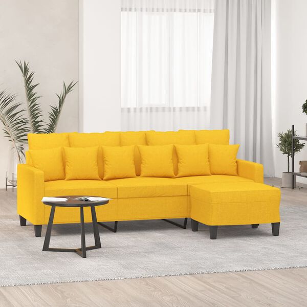vidaXL Sof&aacute; de 3 lugares com apoio de p&eacute;s 180 cm tecido amarelo-claro