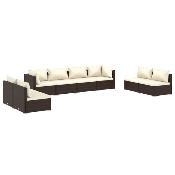 vidaXL 8 pcs conjunto lounge jardim c/ almofad&otilde;es vime PE castanho