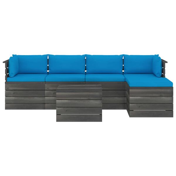 vidaXL 6 pcs conjunto lounge de paletes com almofad&otilde;es pinho maci&ccedil;o