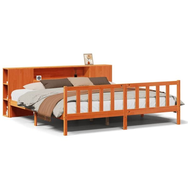 vidaXL Cama com estante sem colch&atilde;o 200x200 cm pinho maci&ccedil;o