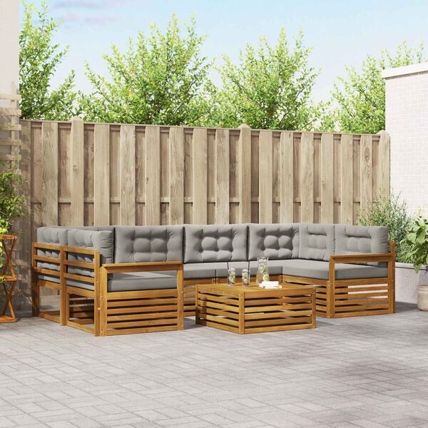 vidaXL Conjunto de Sof&aacute;s para Exterior 7 pcs Cinza Natural e Claro