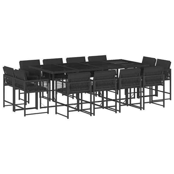 vidaXL 13 pcs conjunto de jantar p/jardim com almofad&otilde;es vime PE preto