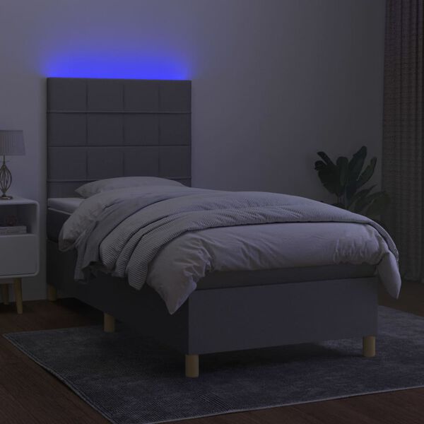 vidaXL Cama box spring c/ colch&atilde;o e LED 80x200 cm tecido cinza-claro