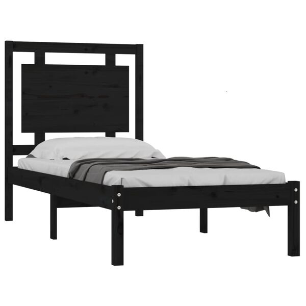vidaXL Estrutura cama pequena solteiro 75x190 cm madeira maciça preto