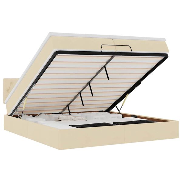 vidaXL Estrutura cama otomana com colch&atilde;o 200x200 cm tecido cor creme