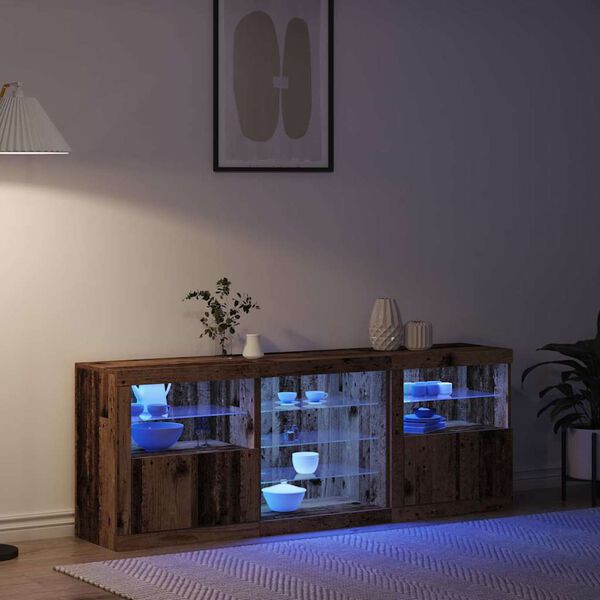 vidaXL Aparador LED Madeira antiga 181,5 x 37 x 67 cm