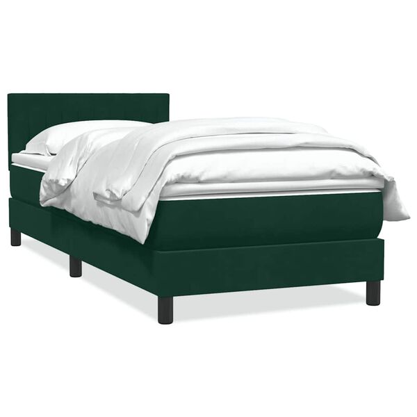 vidaXL Cama com molas/colch&atilde;o 90x220 cm veludo verde-escuro