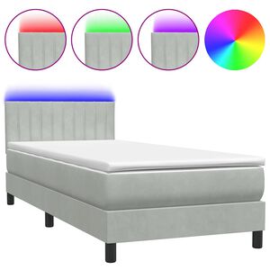 vidaXL Cama box spring c/ colch&atilde;o e LED cinzento-claro 90x220 cm veludo